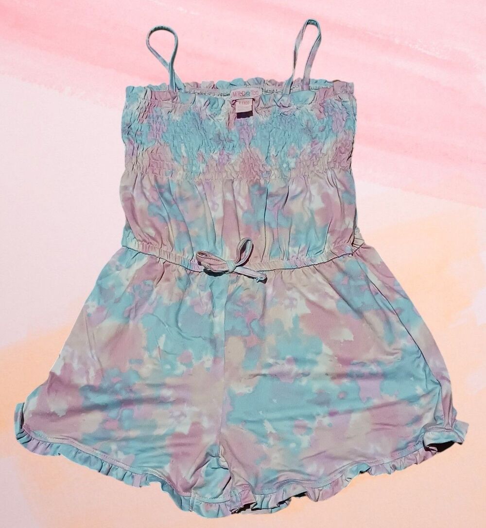 Limited Too Girls L (10) Tie-Dye Smocked Romper Pink Blue Sleeveless Jumpsuit